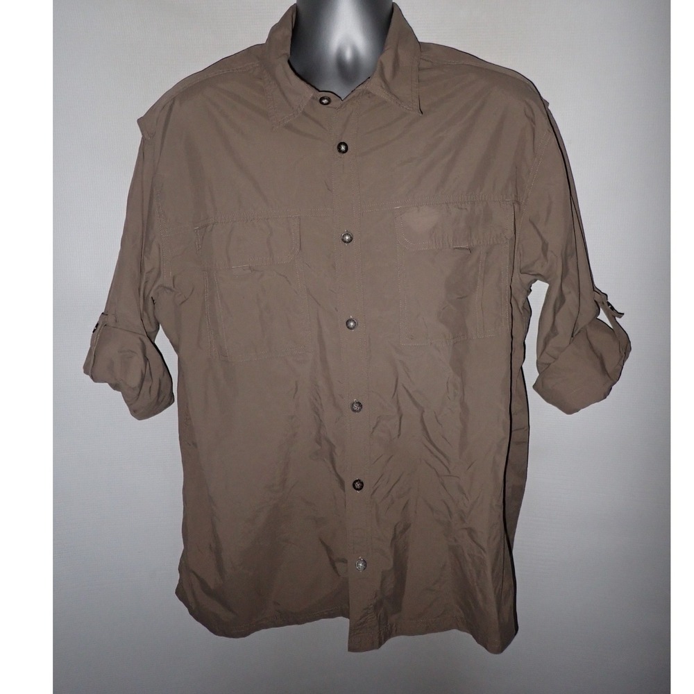 Eastern Mountain Sports Men Outdoor Hiking Shirt Brown Large Vented Roll Sleeve